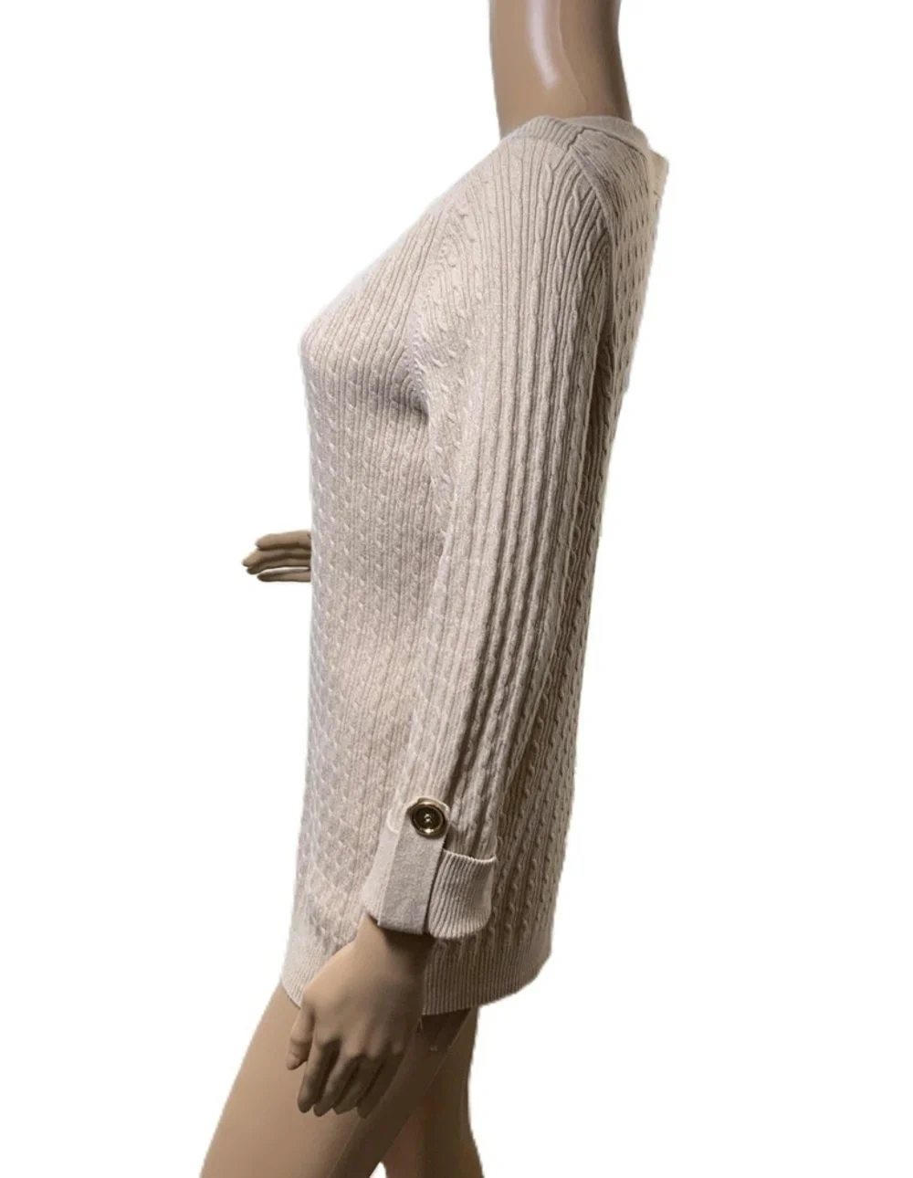 Karen Scott Beige Long Sleeve Cable Knit Sweater Sz XL Beige Aesthetic Normcore - Picture 13 of 13